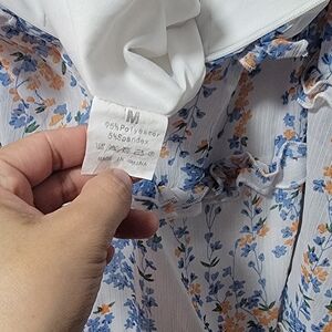 Light Blue Floral Ruffle Dress - Blue & Orange Print